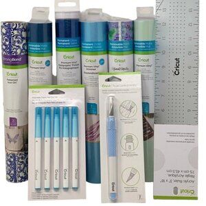 Cricut Vinyl Lot Iron On Tools Accessories Ruler Pens HTV Bundle Set Blue Gift